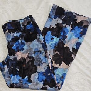 Elevenses Anthro Sz 4 The Brighton Pants Wide Leg Blue Floral